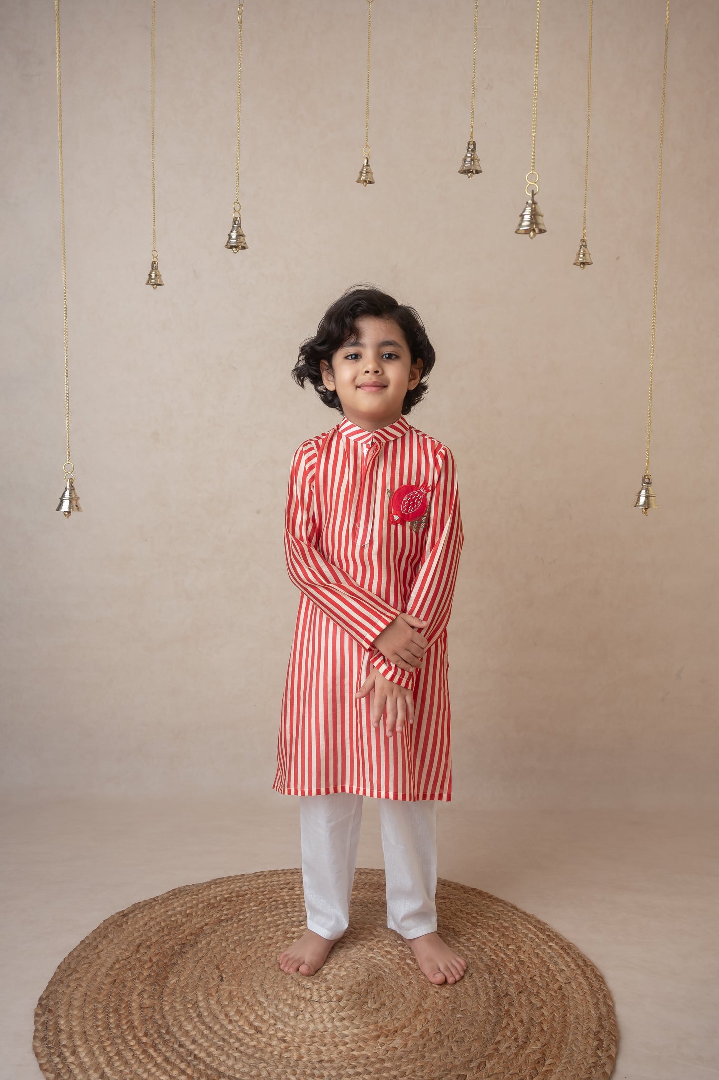 Pomegranate striped kurta set for infant boys