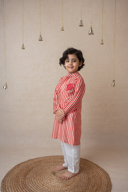 Pomegranate striped kurta set for infant boys
