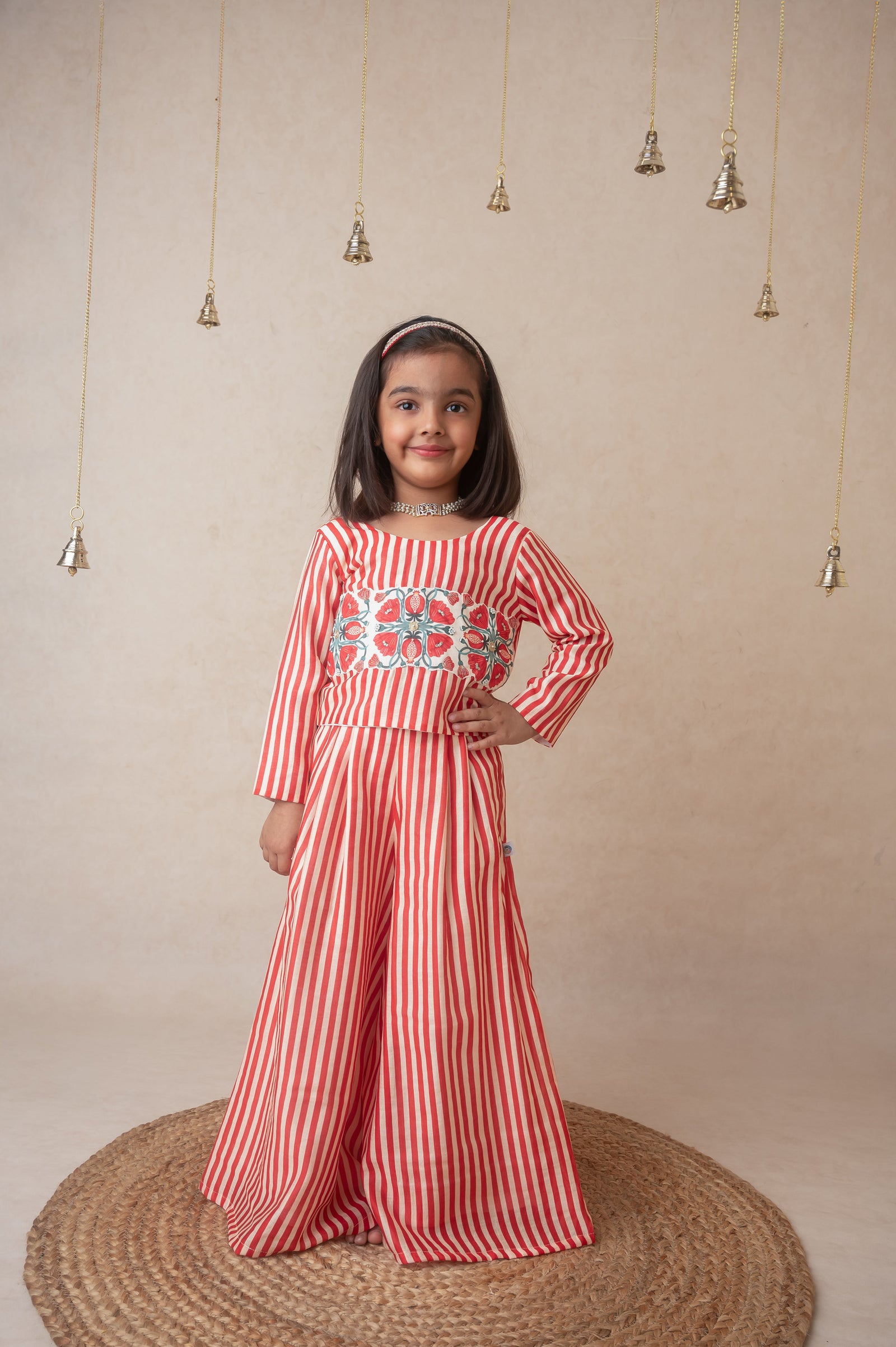 Pomegranate striped sharara set