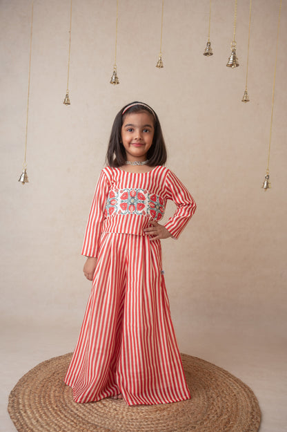 Pomegranate striped sharara set for infant girls