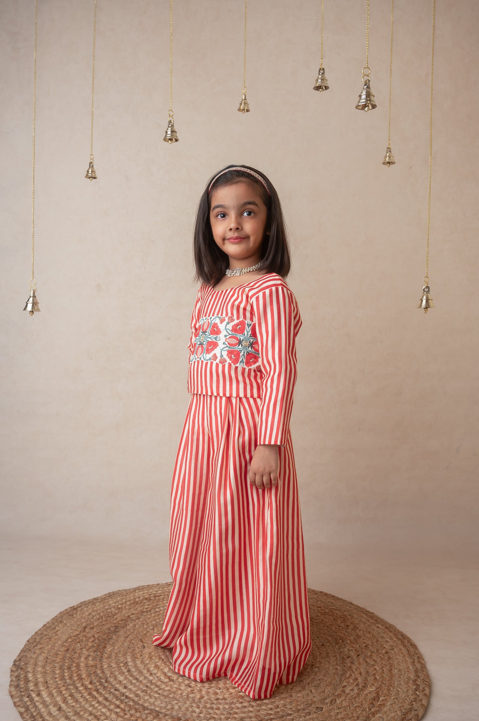 Pomegranate striped sharara set