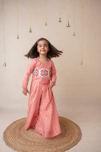 Pomegranate striped sharara set