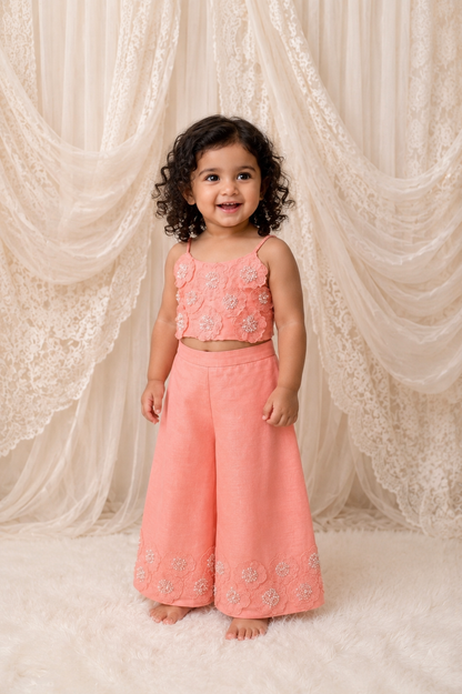 Pink embroidered floral Palazzo set for infant girls