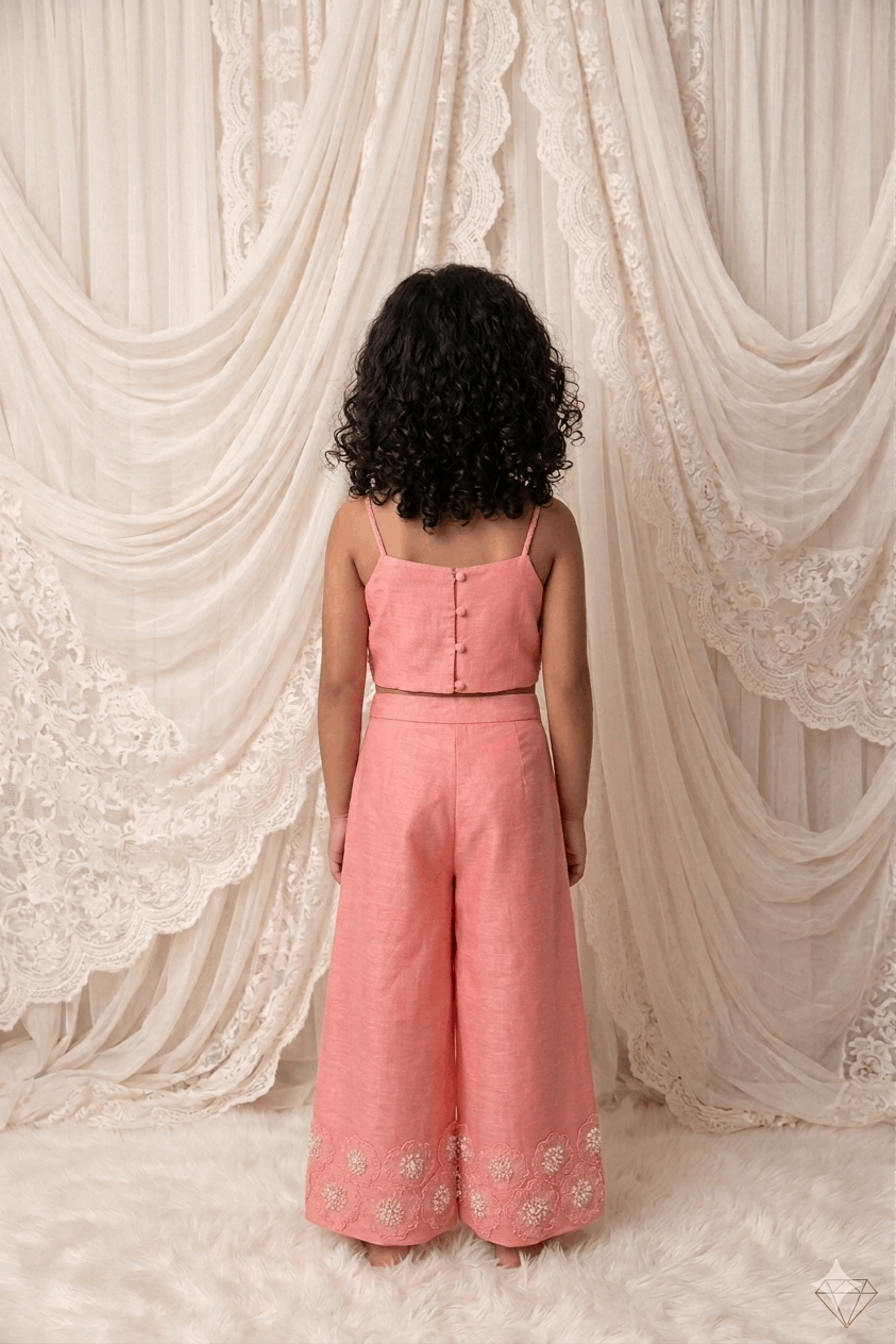 Pink embroidered floral  Palazzo set for girls