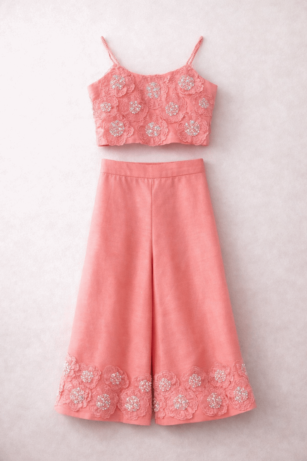 Pink embroidered floral  Palazzo set for girls