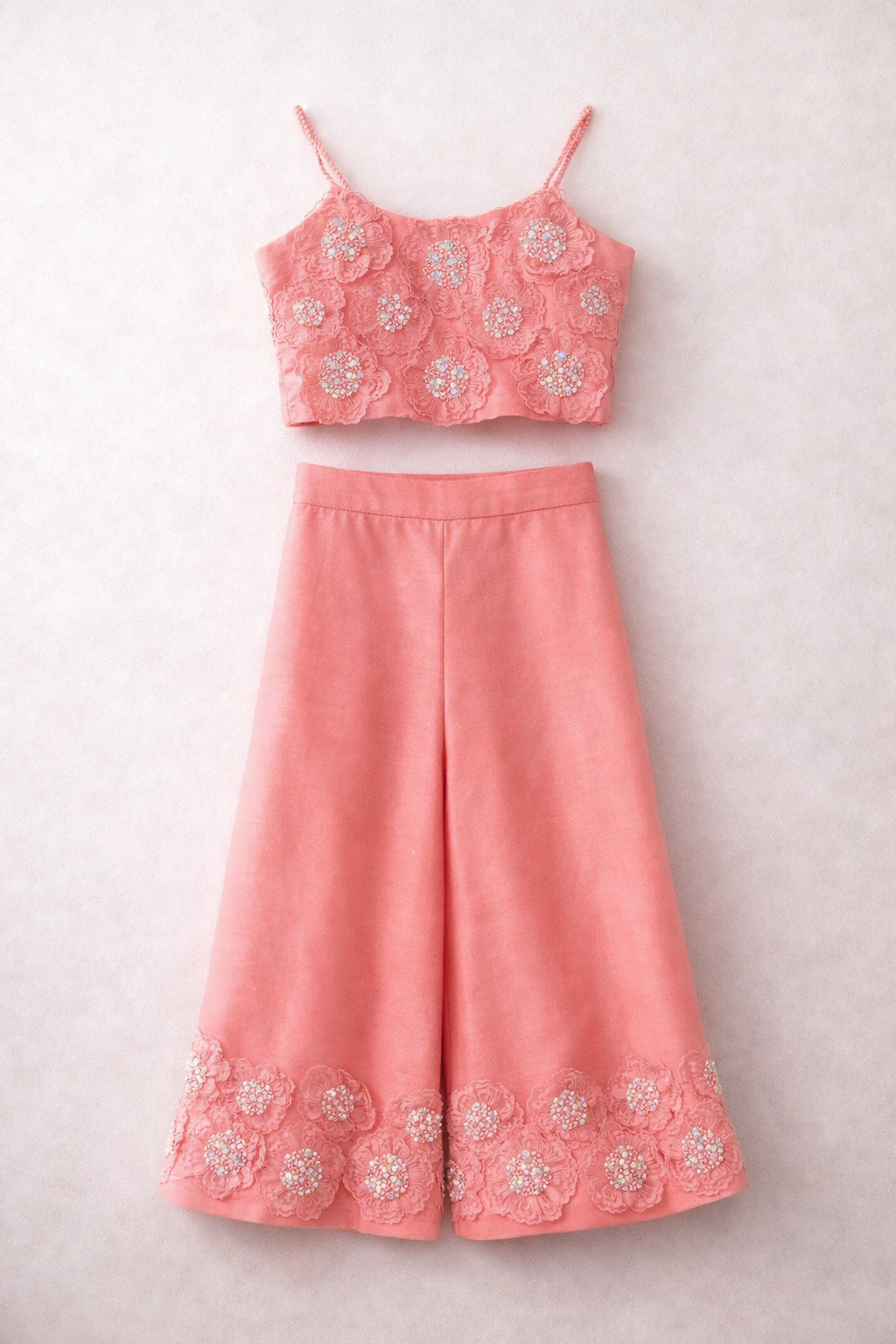 Pink embroidered floral  Palazzo set for girls