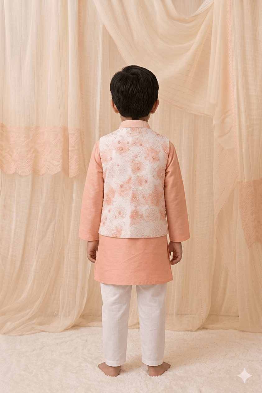 Printed Bundi with kurta set for boys