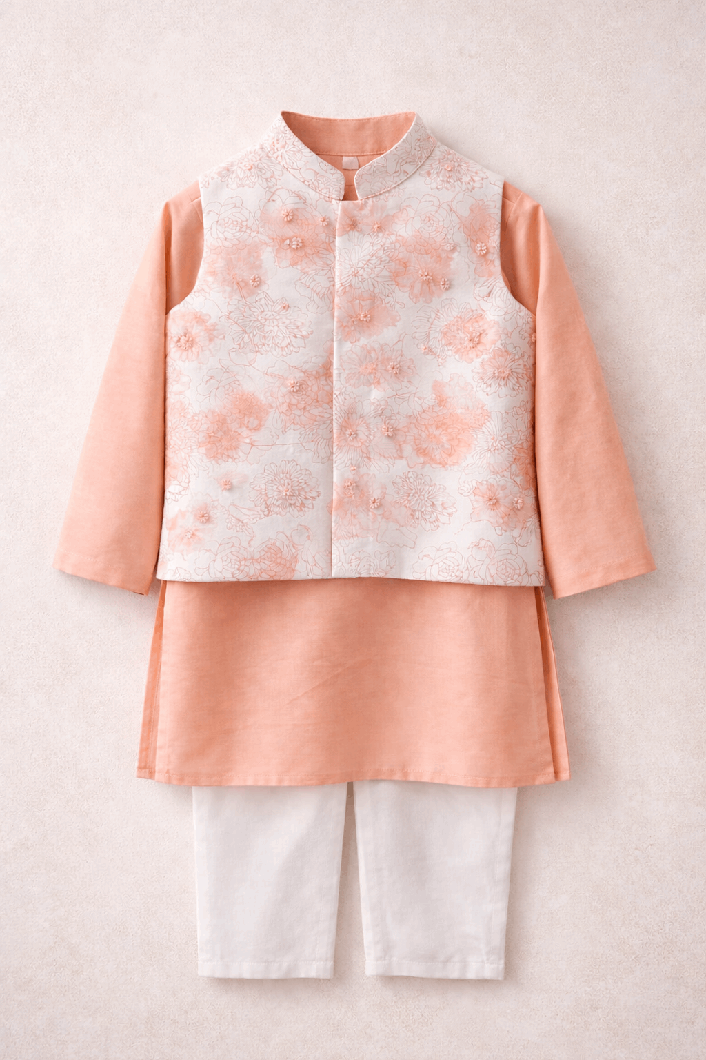 Printed Bundi with kurta set for boys