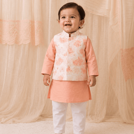 Printed Bundi with kurta set for infant boys