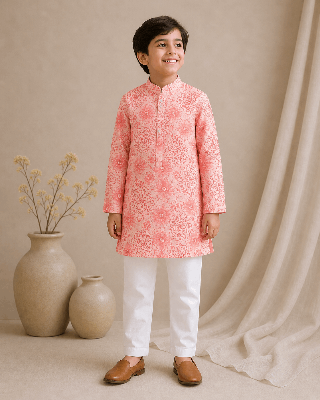 Pink printed Kurta Set for infant boys