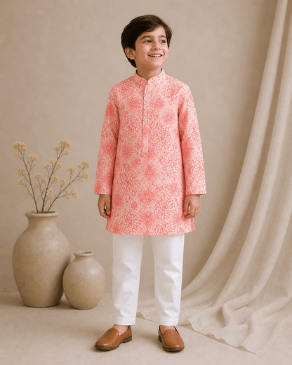 Pink printed Kurta Set for infant boys