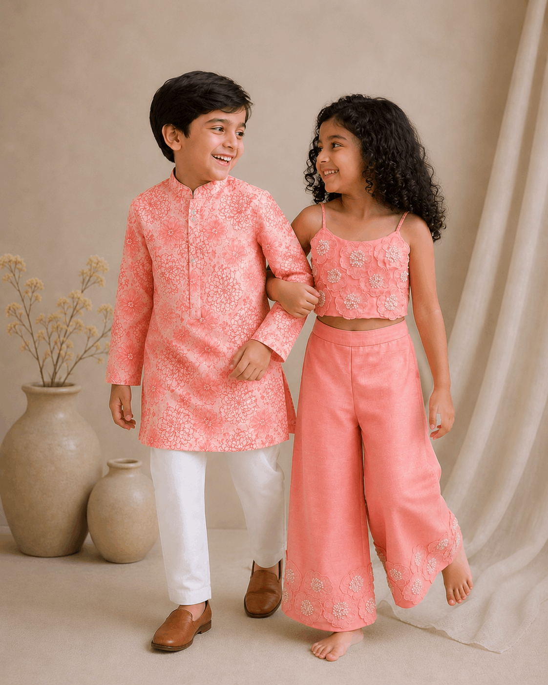 Pink printed Kurta Set for infant boys