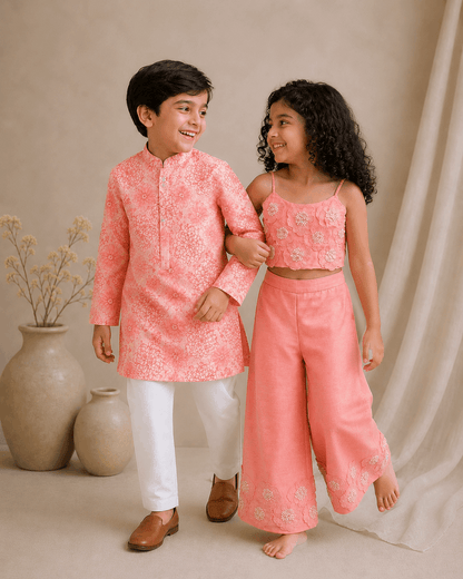 Pink printed Kurta Set for infant boys