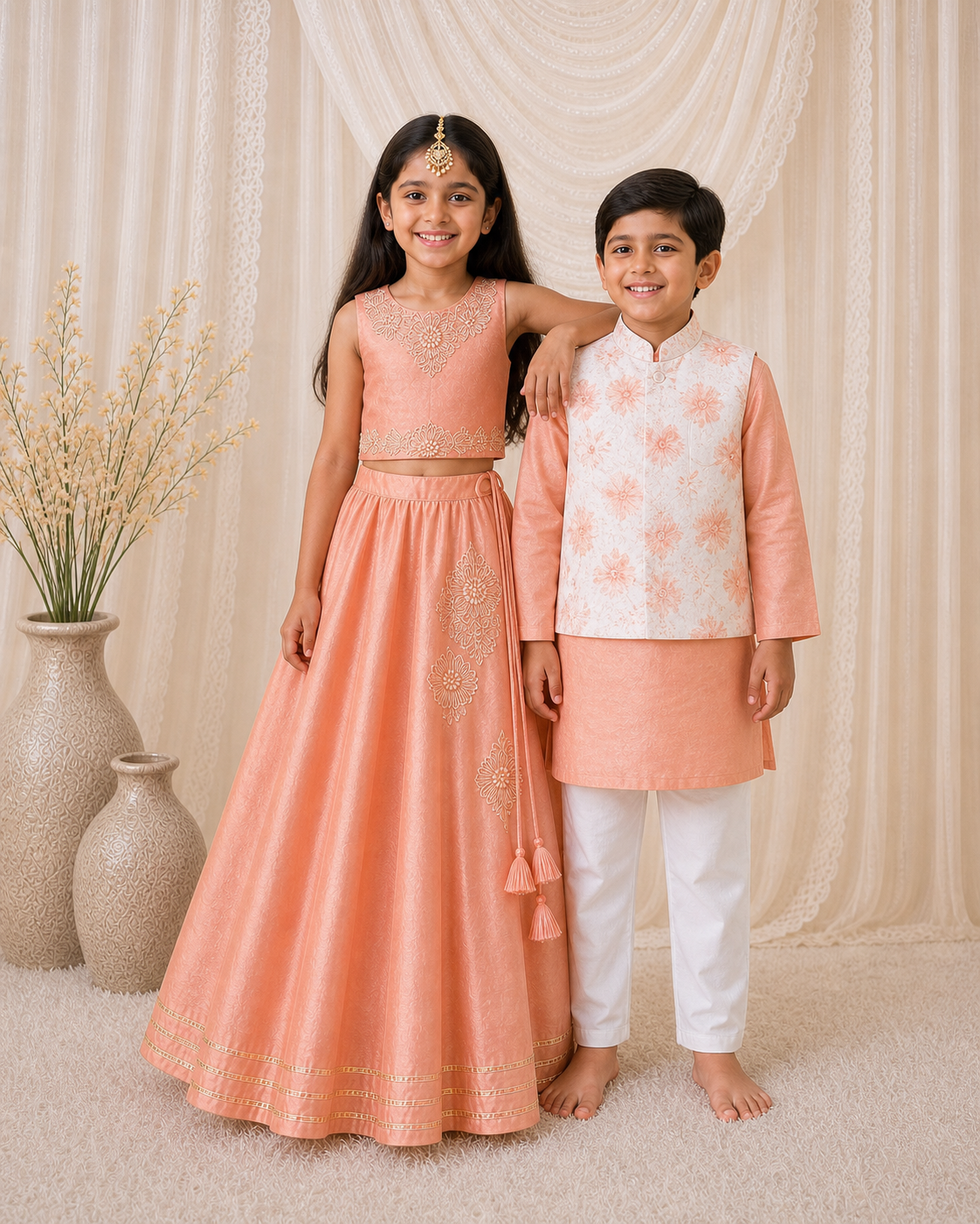 Printed Bundi with kurta set for boys