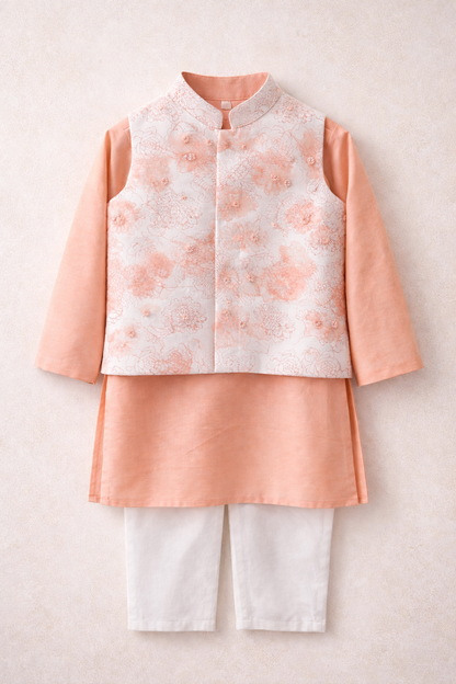 Printed Bundi with kurta set for boys