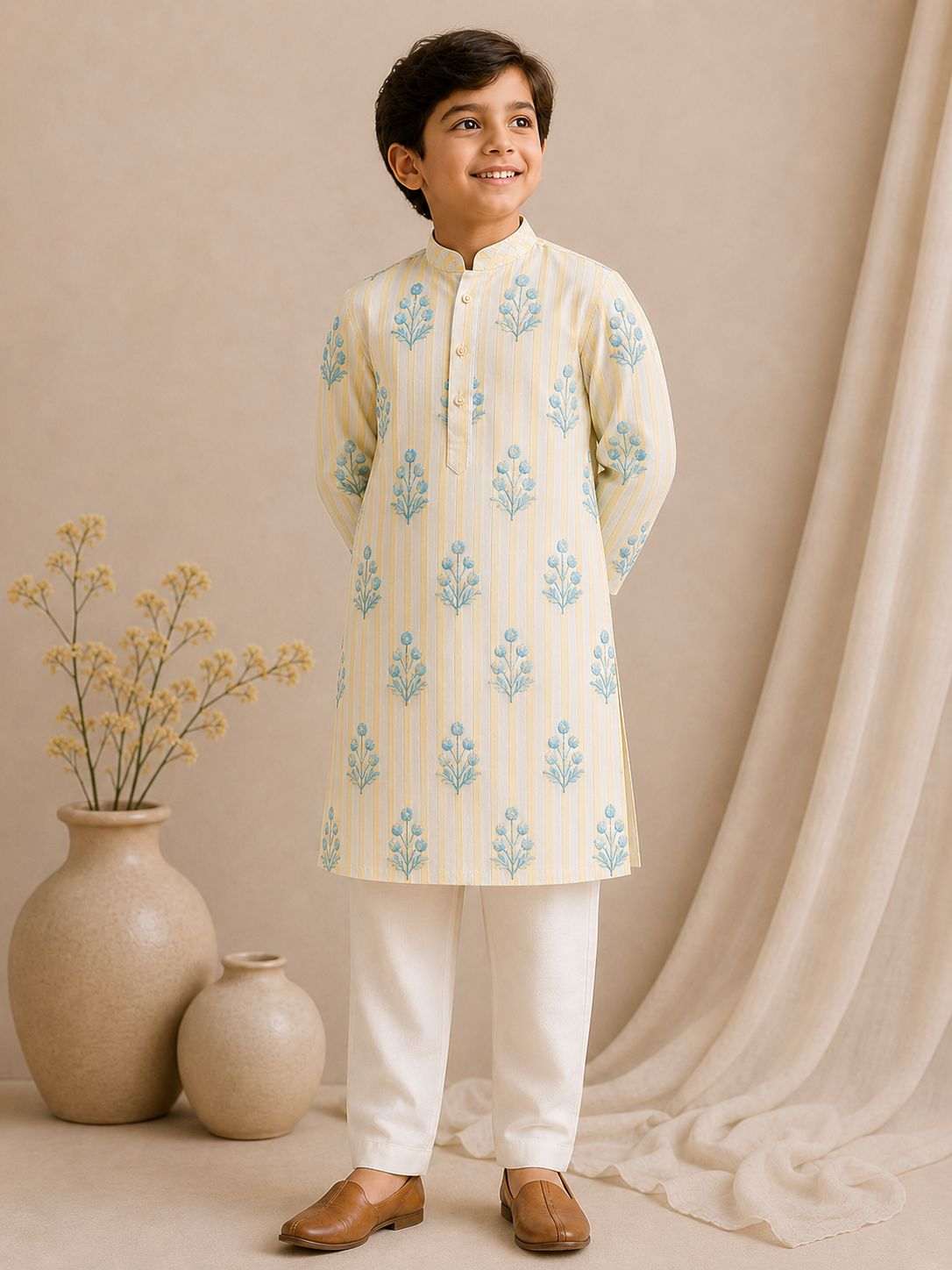 Lemon printed Kurta Set for infant boys