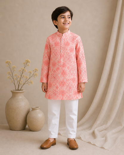 Pink printed Kurta Set for boys
