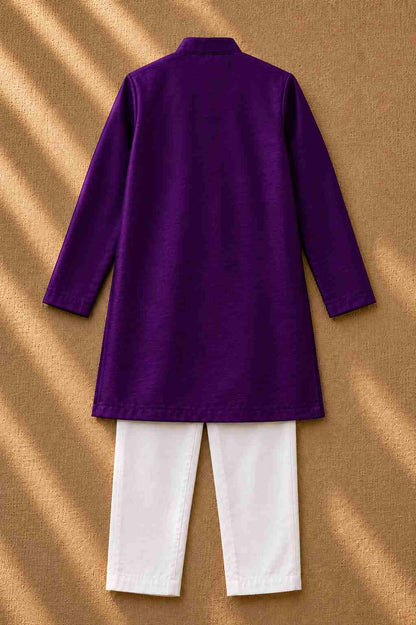 Purple Embroidered kurta Set for boys