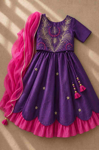 Purple embroidered lehenga set for infant girls