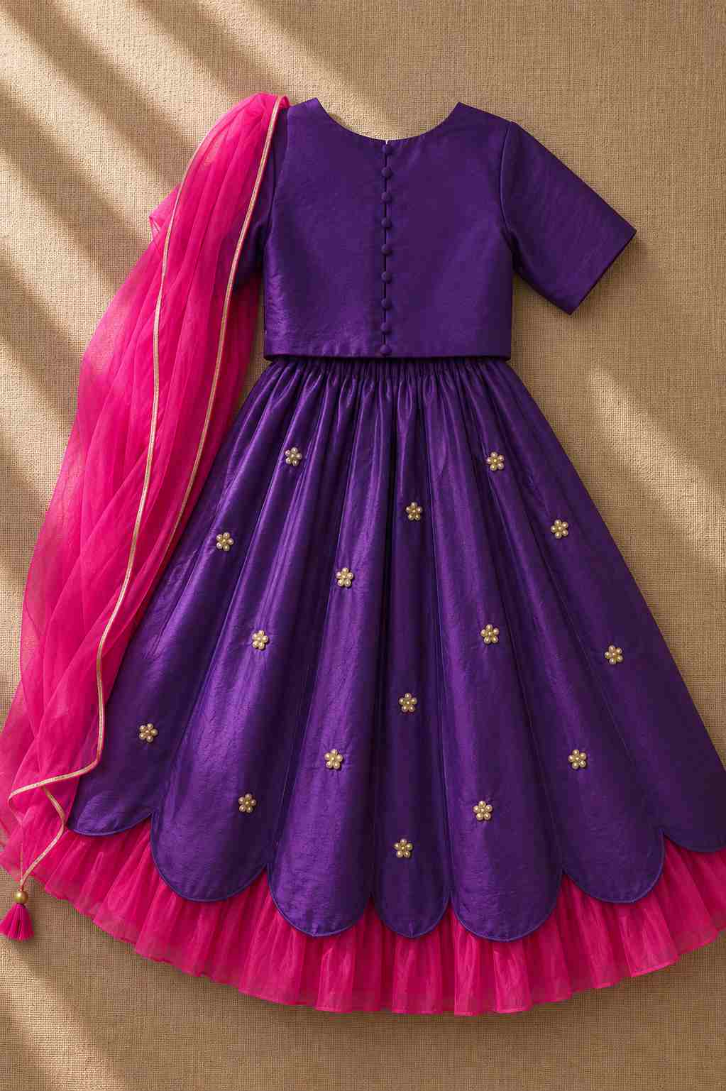 Purple embroidered lehenga set for infant girls