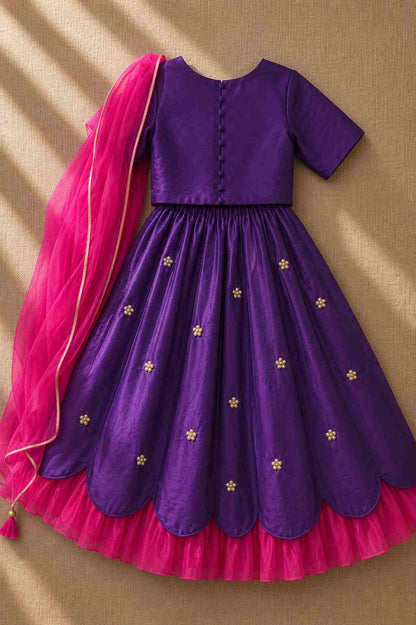 Purple embroidered lehenga set for infant girls