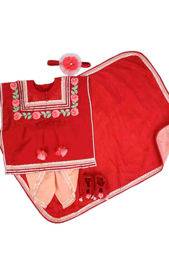 Red embroidered-infant-girls-jamna-set