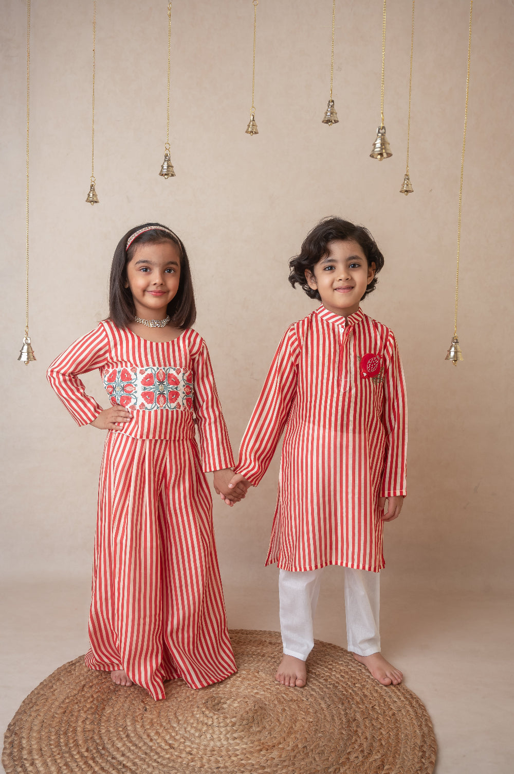 Pomegranate striped sharara set