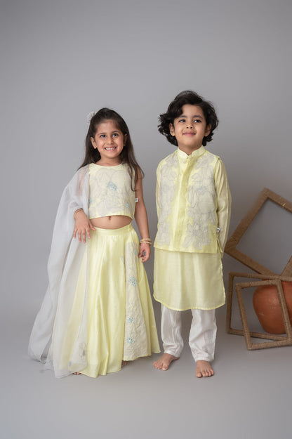 Lemon floral applique lehnga set
