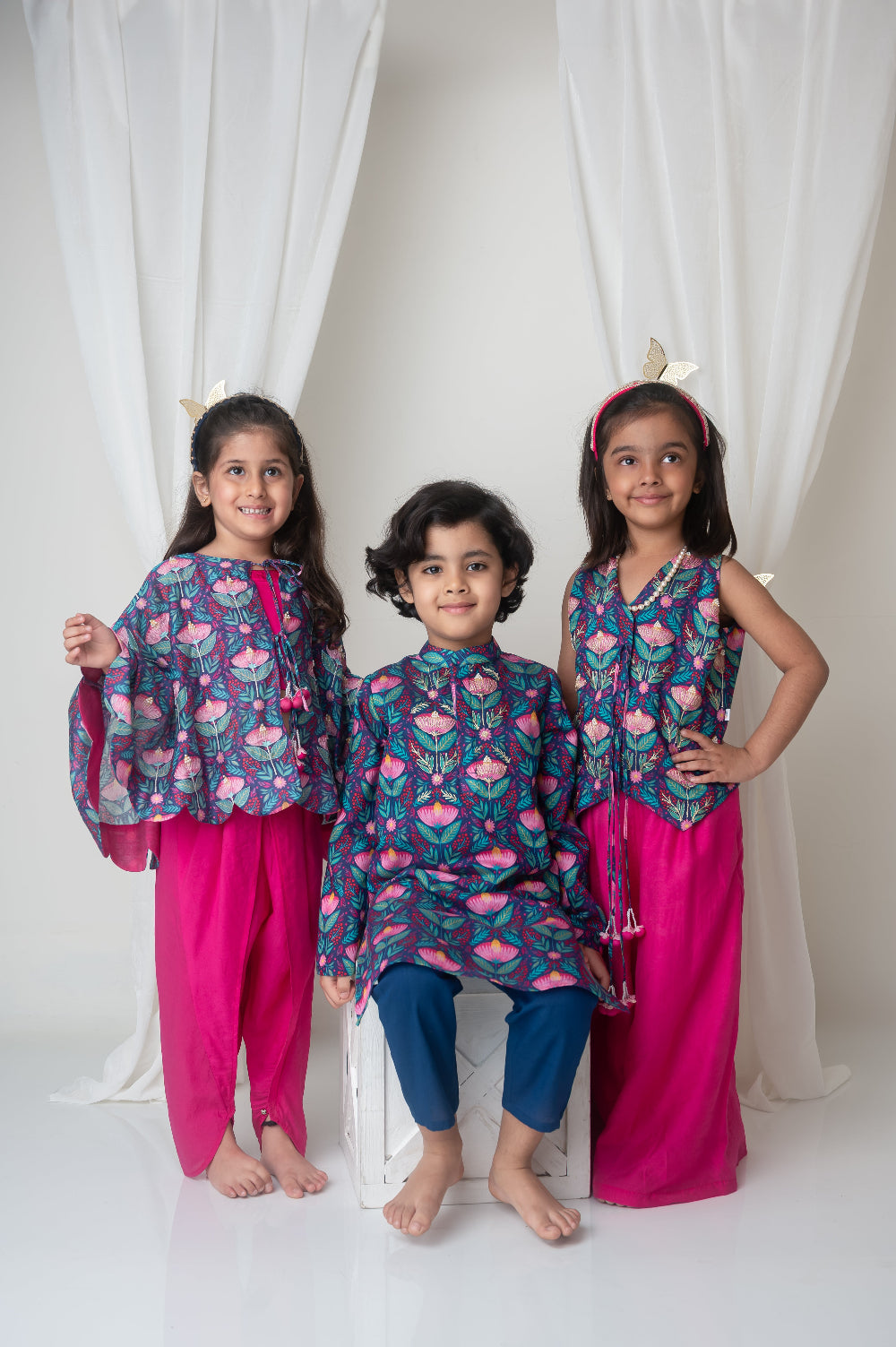 Floral printed waistcoat and sharara set for infant girls