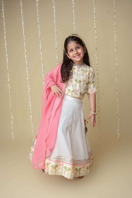 Traditional pichwai printed lehnga set for infant girls