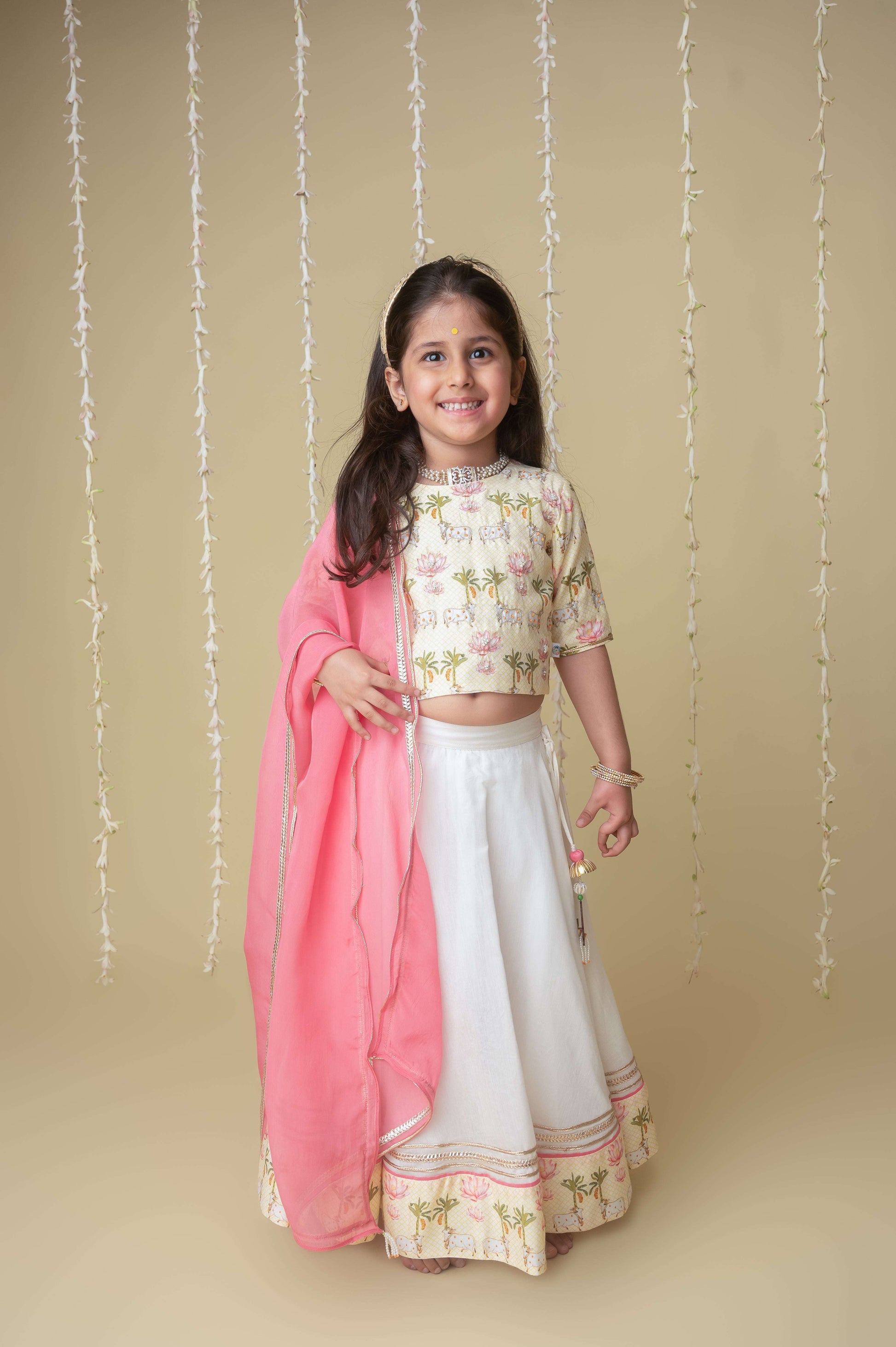 Traditional pichwai printed lehnga set for infant girls