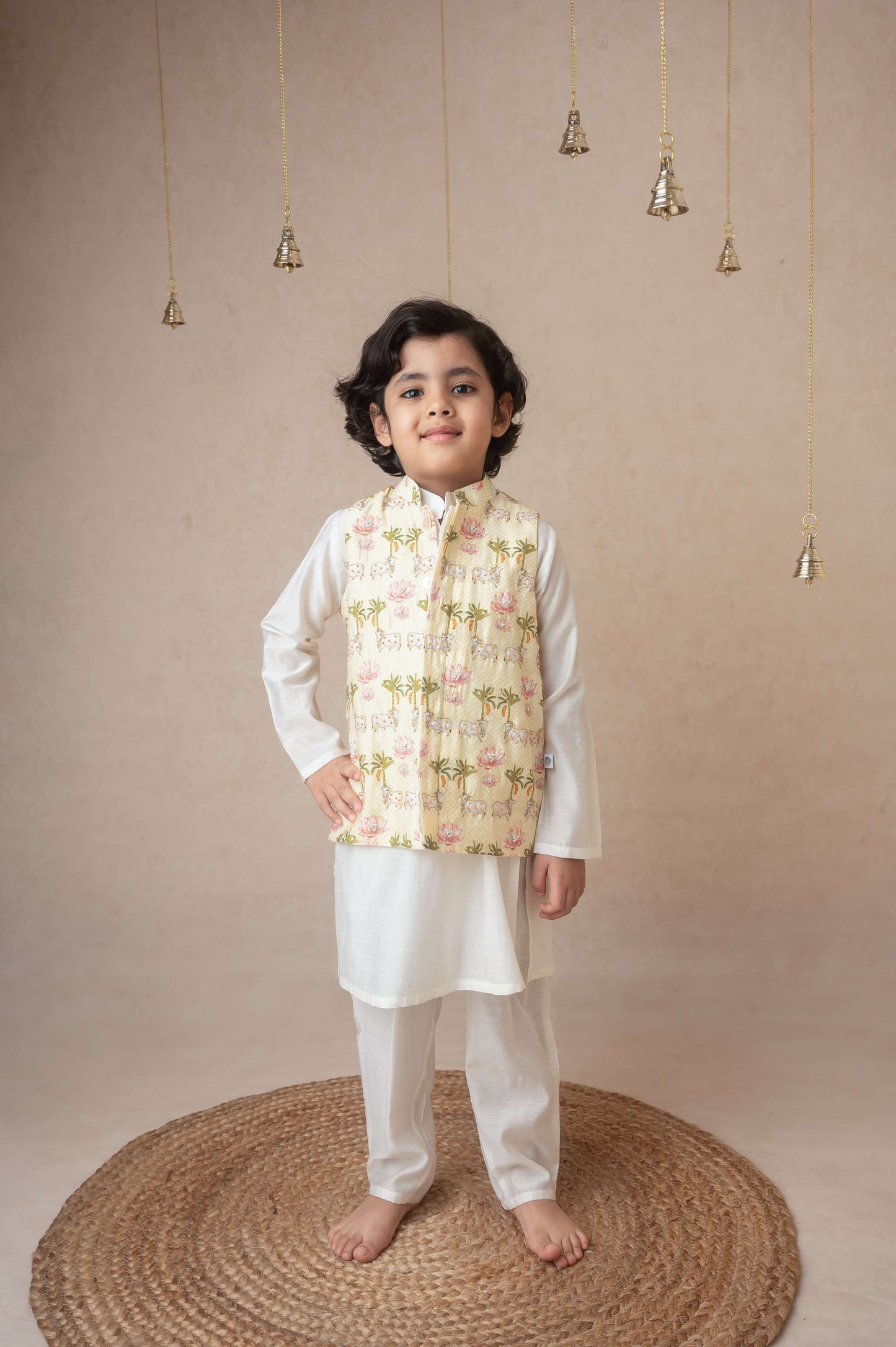 Traditional pichwai printed bandhgala and kurta set for infant boys