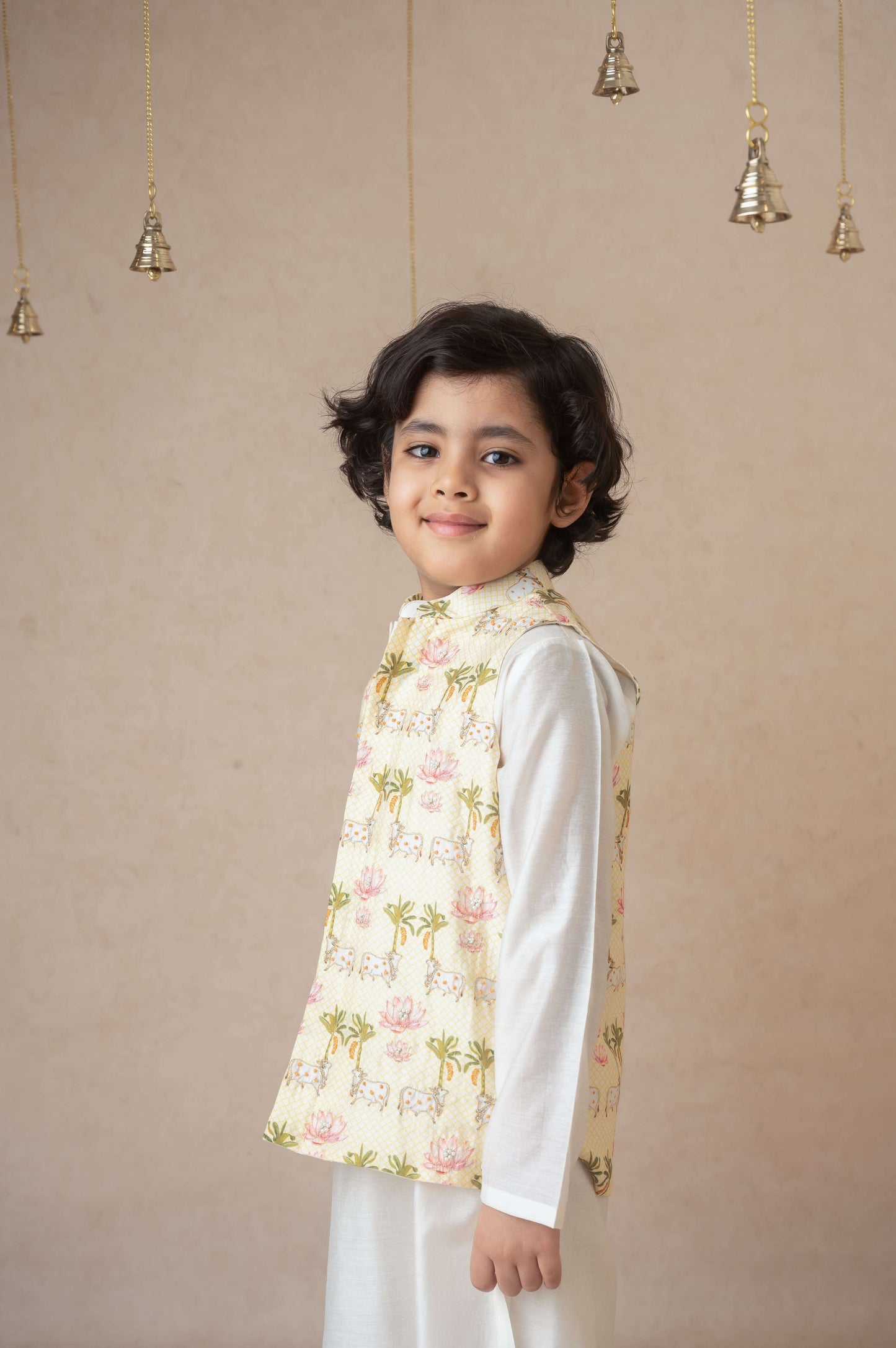 Traditional pichwai printed bandhgala and kurta set for infant boys