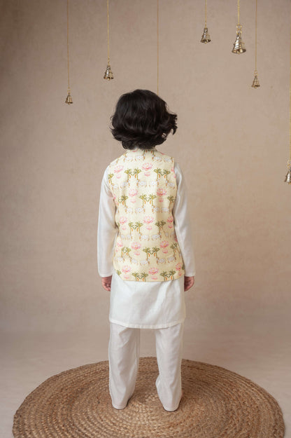 Traditional pichwai printed bandhgala and kurta set for infant boys