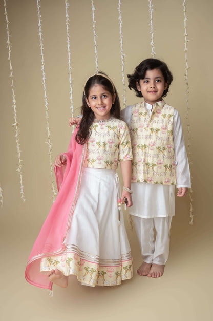 Traditional pichwai printed bundhgala and kurta set