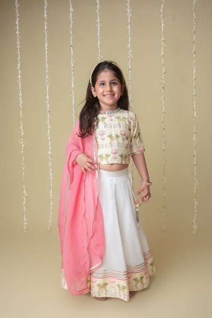 Traditional pichwai printed lehnga set for infant girls