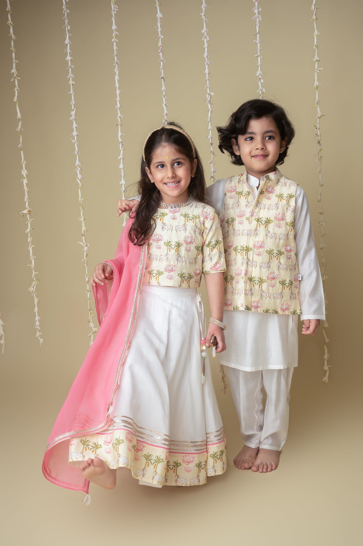 Traditional pichwai printed bundhgala and kurta set