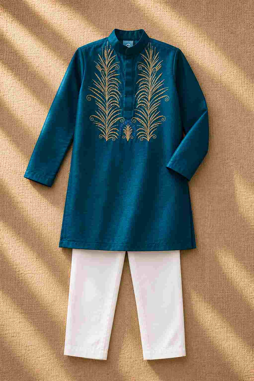 Teal Embroidered kurta Set for boys