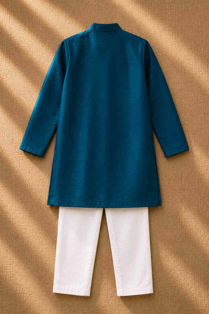Teal Embroidered kurta Set for boys