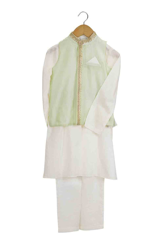 Mint beaten gold bandhgala set for boys
