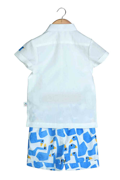 Shirt and printed Blue shorts set for boys