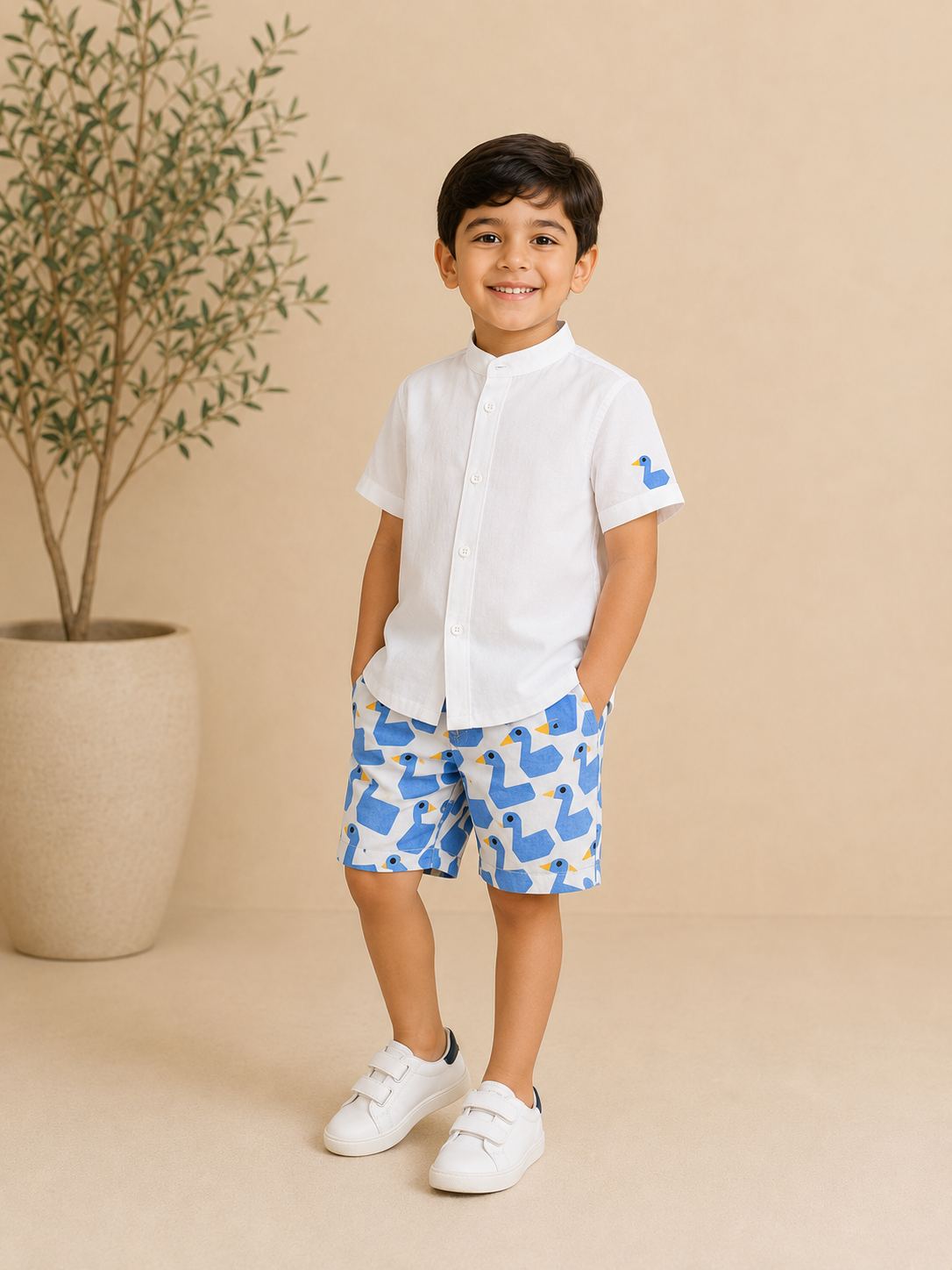 Shirt and printed Blue shorts set for boys