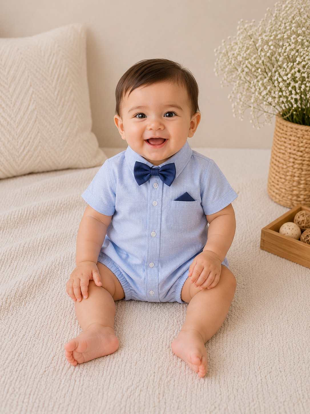 Spring boys romper with bowtie