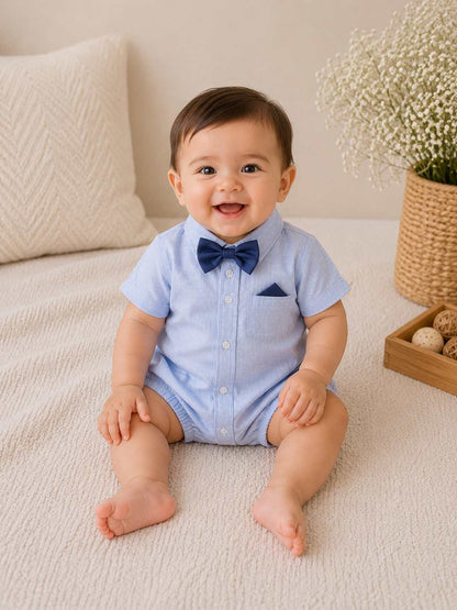 Spring boys romper with bowtie