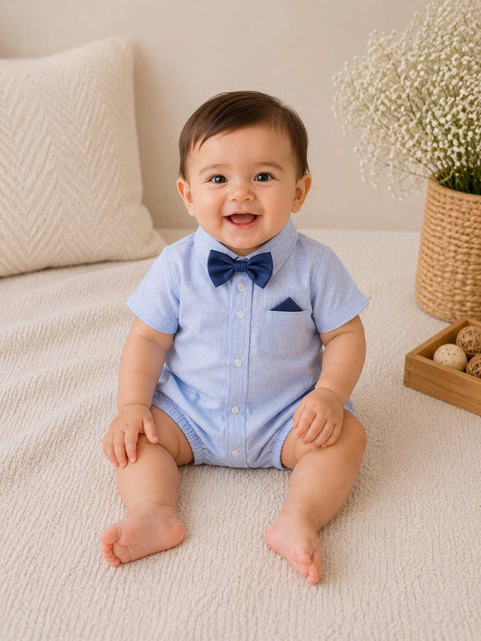 Spring boys romper with bowtie
