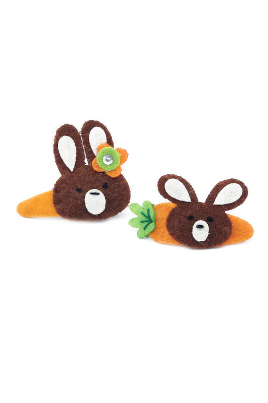 bunny-and-carrot-clips-set-of-2-for-baby-girl-brown