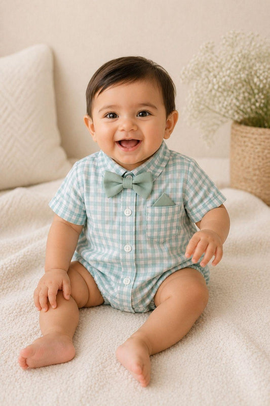checkered bowtie romper-1