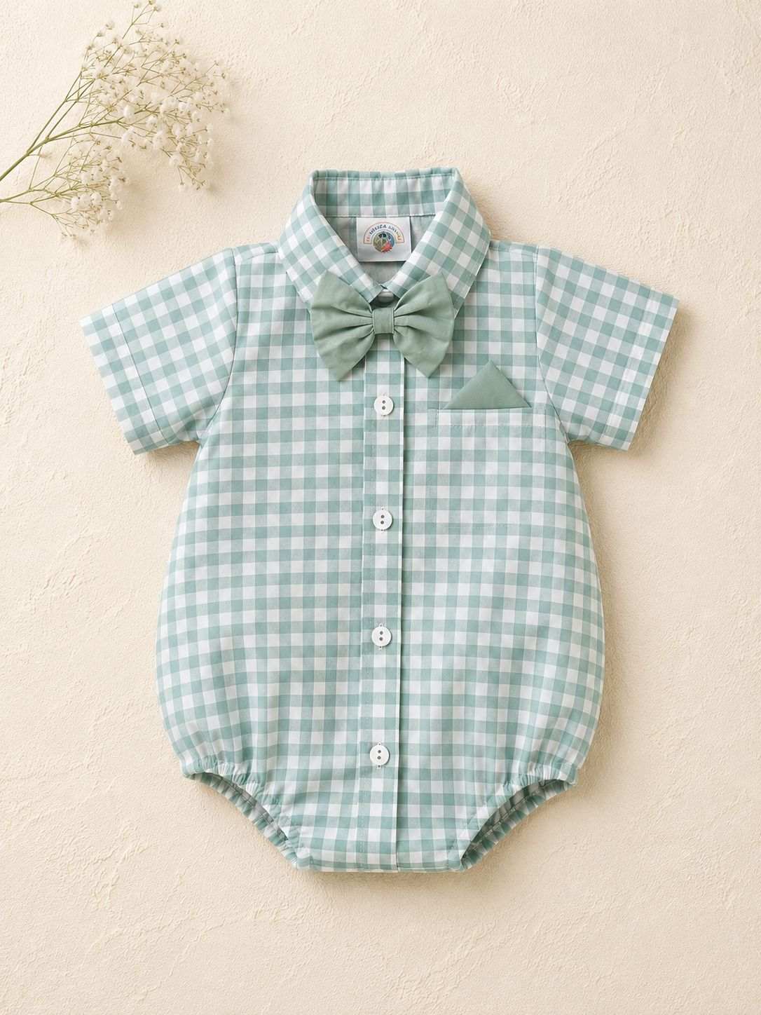 checkered bowtie romper-2