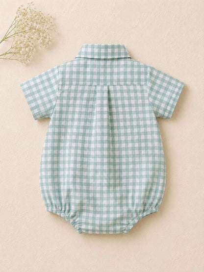 checkered bowtie romper-3