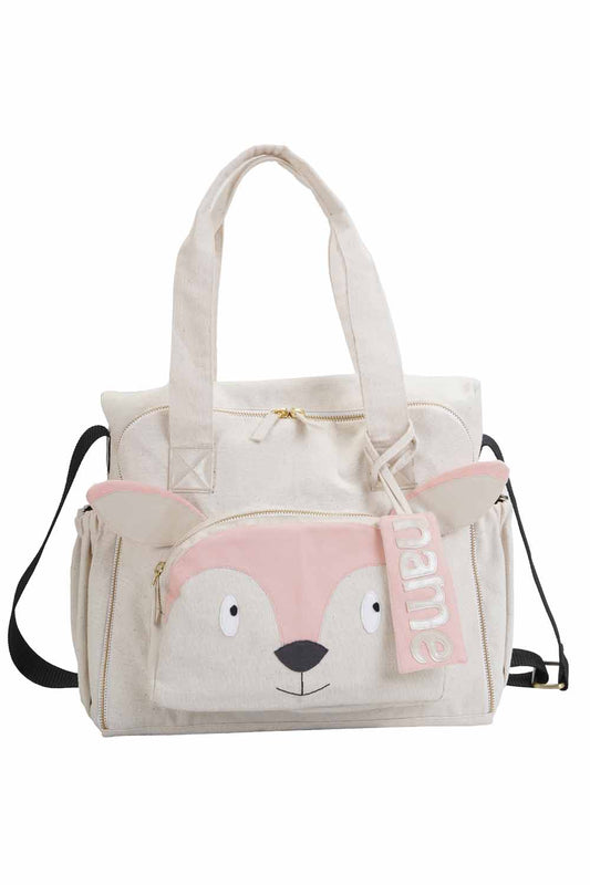 cream gender neutral foxy diaper bag-01
